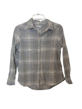 Croft & Barrow Womens Petite PXS Gray Plaid Flannel Cotton Button Shirt #I-2